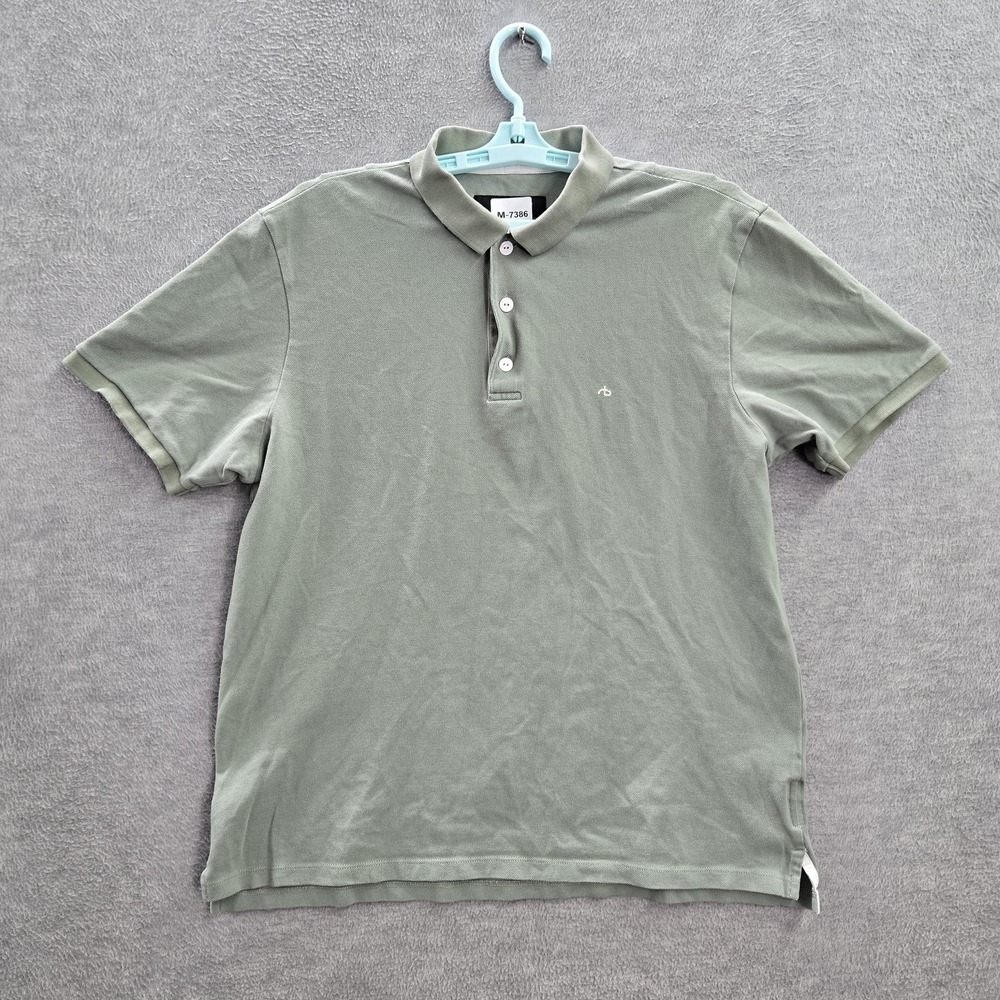 Rag‎ & Bone Men Polo L Green Button Short Sleeve Cotton Collar Pullover Adult